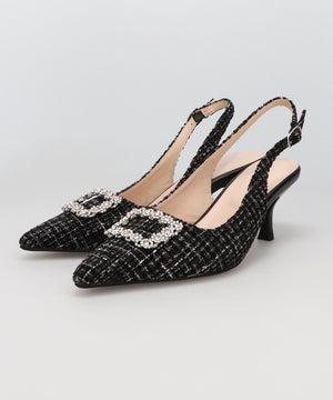 ビジュー×ツイードバックストラップパンプス/56306