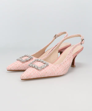 ビジュー×ツイードバックストラップパンプス/56306