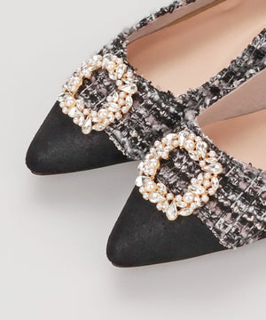 【カタログ掲載アイテム】ビジューモチーフツイードフラットパンプス/56310