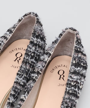 【カタログ掲載アイテム】ビジューモチーフツイードフラットパンプス/56310