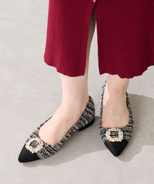 【カタログ掲載アイテム】ビジューモチーフツイードフラットパンプス/56310