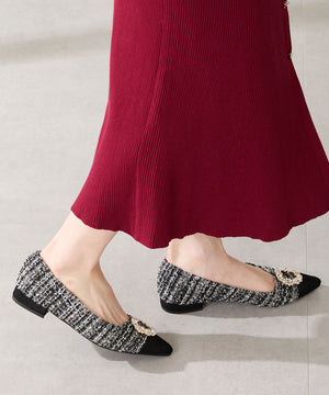 【カタログ掲載アイテム】ビジューモチーフツイードフラットパンプス/56310