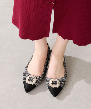 【カタログ掲載アイテム】ビジューモチーフツイードフラットパンプス/56310