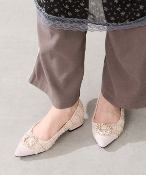 【カタログ掲載アイテム】ビジューモチーフツイードフラットパンプス/56310