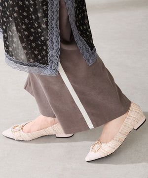 【カタログ掲載アイテム】ビジューモチーフツイードフラットパンプス/56310