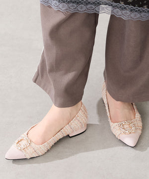 【カタログ掲載アイテム】ビジューモチーフツイードフラットパンプス/56310