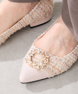 【カタログ掲載アイテム】ビジューモチーフツイードフラットパンプス/56310