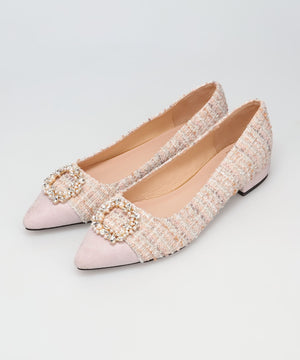 【カタログ掲載アイテム】ビジューモチーフツイードフラットパンプス/56310