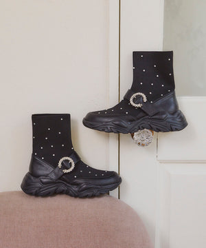 【カタログ掲載アイテム】ラインストーン付きニットスニーカーソールブーツ/56404