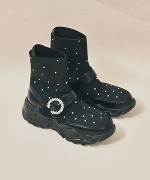 【カタログ掲載アイテム】ラインストーン付きニットスニーカーソールブーツ/56404