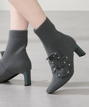 パールリボンニットブーツ/56405