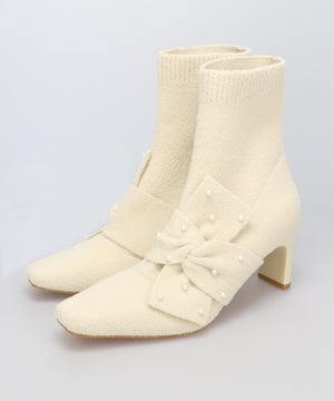 パールリボンニットブーツ/56405