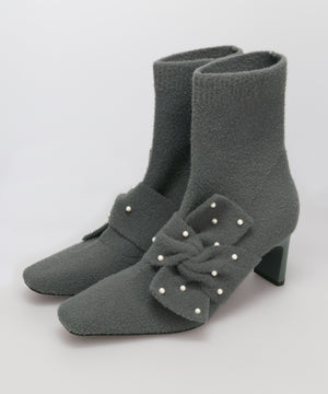 パールリボンニットブーツ/56405