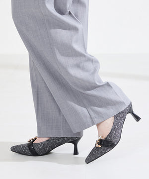 ビジューバックルヒールパンプス/61104