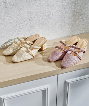 ダブルリボンニットミュールパンプス/61111