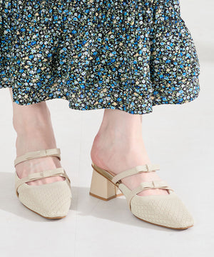 ダブルリボンニットミュールパンプス/61111