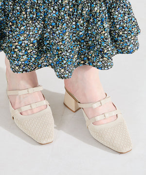 ダブルリボンニットミュールパンプス/61111