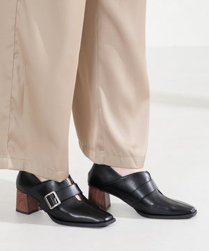 ウッドヒールベルトパンプス/61113