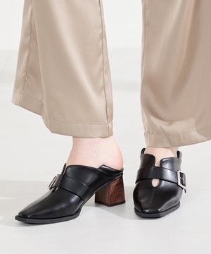 ウッドヒールベルトパンプス/61113