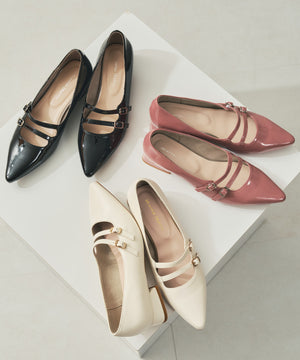 ダブルストラップポインテッドトゥパンプス/61118