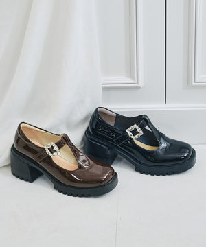 ビジューバックルTストラップシューズ/61322