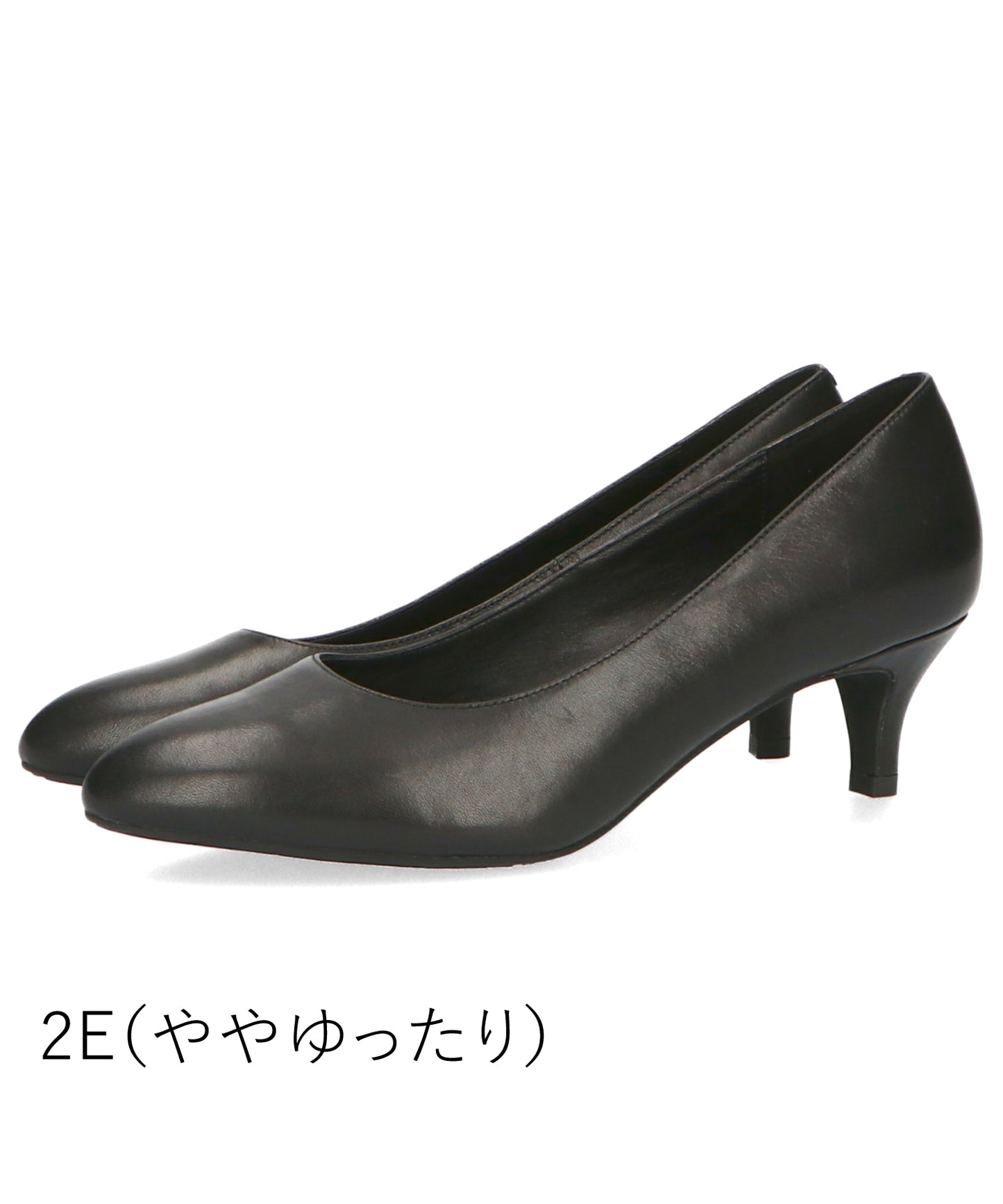 【本革/通勤/リクルート】ラウンドヒールブラックパンプス/R-3102