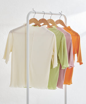 2wayハイネックメロープリーツ5分袖トップス/AC1427