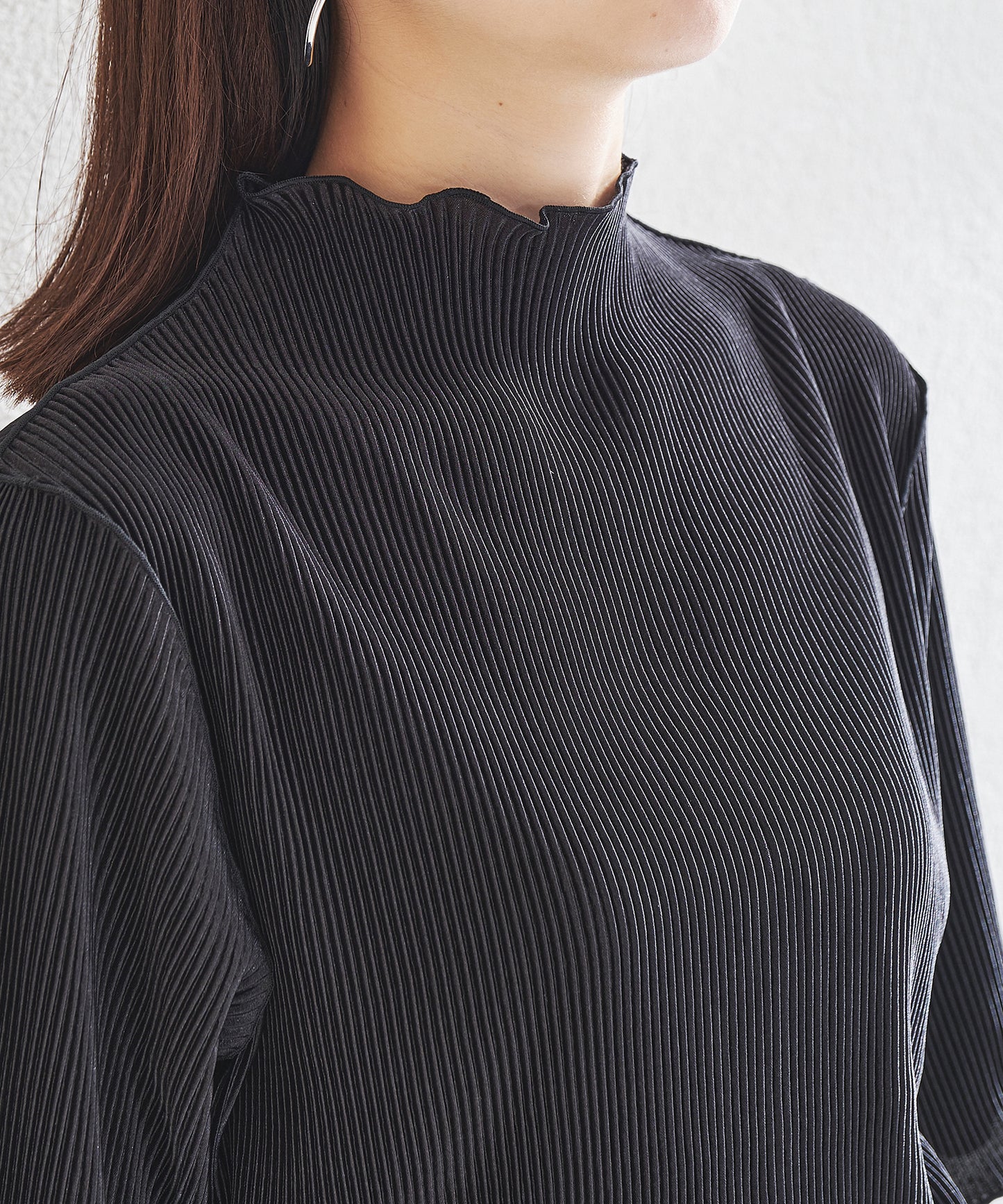 2wayハイネックメロープリーツ5分袖トップス/AC1427