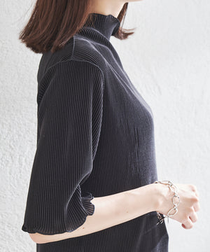 2wayハイネックメロープリーツ5分袖トップス/AC1427