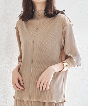 2wayハイネックメロープリーツ5分袖トップス/AC1427