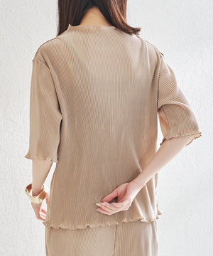 2wayハイネックメロープリーツ5分袖トップス/AC1427