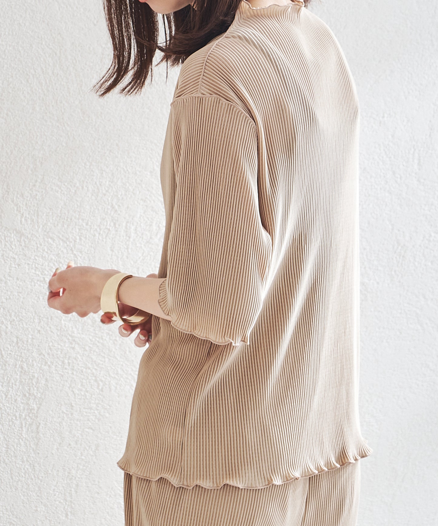 2wayハイネックメロープリーツ5分袖トップス/AC1427