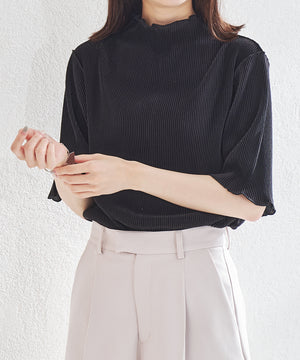 2wayハイネックメロープリーツ5分袖トップス/AC1427