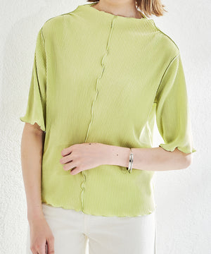 2wayハイネックメロープリーツ5分袖トップス/AC1427