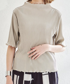 2wayハイネックメロープリーツ5分袖トップス/AC1427