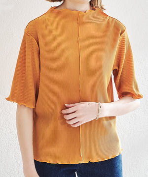 2wayハイネックメロープリーツ5分袖トップス/AC1427