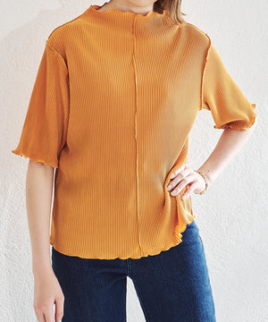 2wayハイネックメロープリーツ5分袖トップス/AC1427