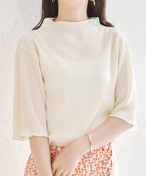 2wayハイネックメロープリーツ5分袖トップス/AC1427