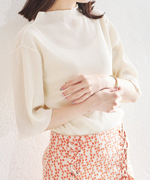 2wayハイネックメロープリーツ5分袖トップス/AC1427