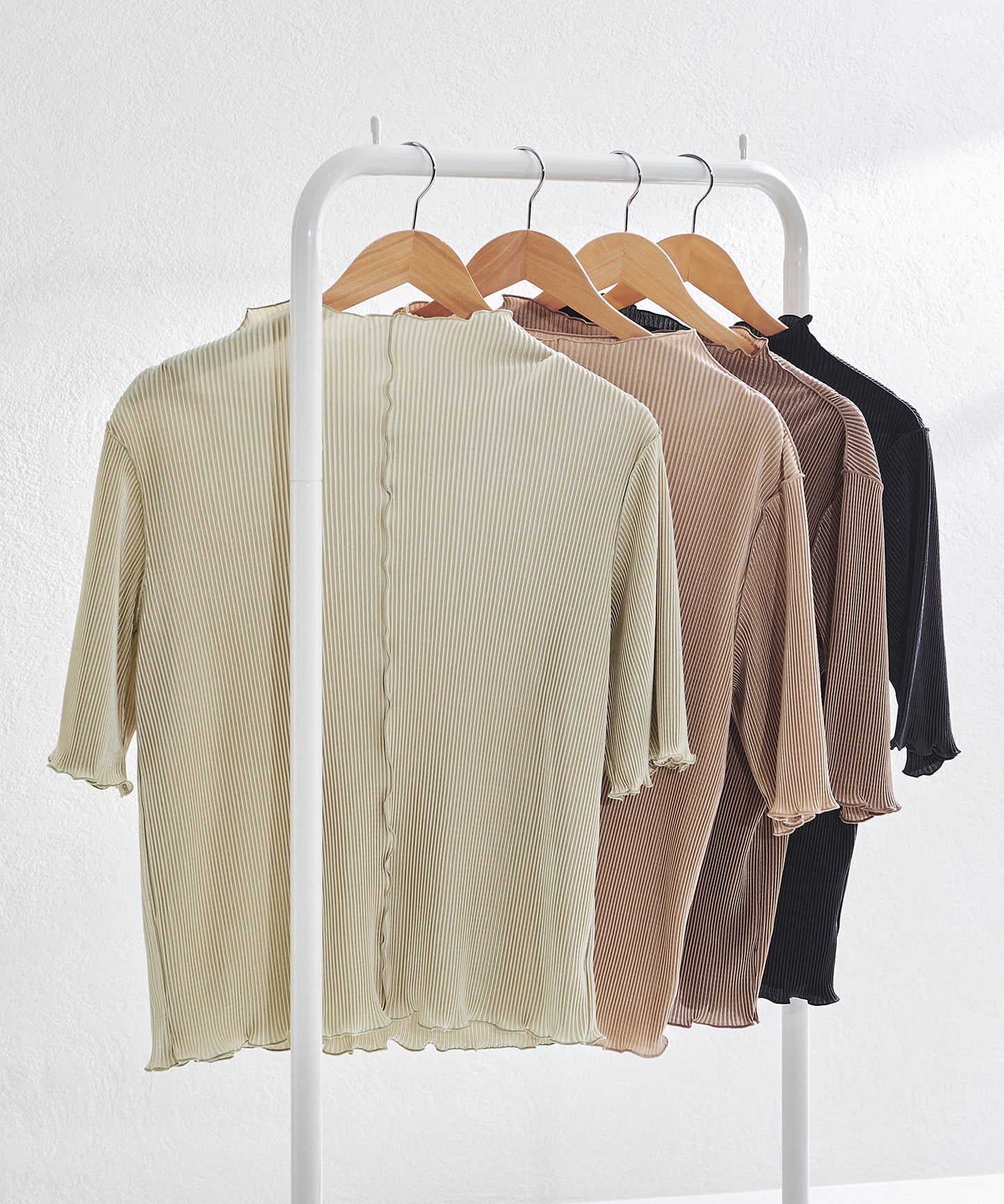 2wayハイネックメロープリーツ5分袖トップス/AC1427