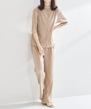 2wayハイネックメロープリーツ5分袖トップス/AC1427