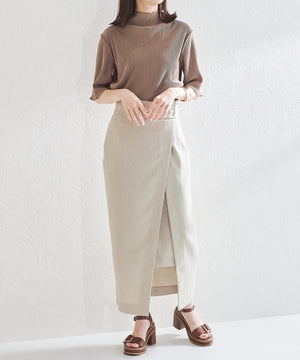 2wayハイネックメロープリーツ5分袖トップス/AC1427