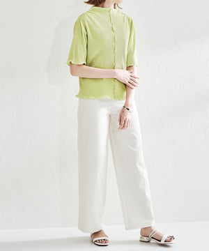 2wayハイネックメロープリーツ5分袖トップス/AC1427