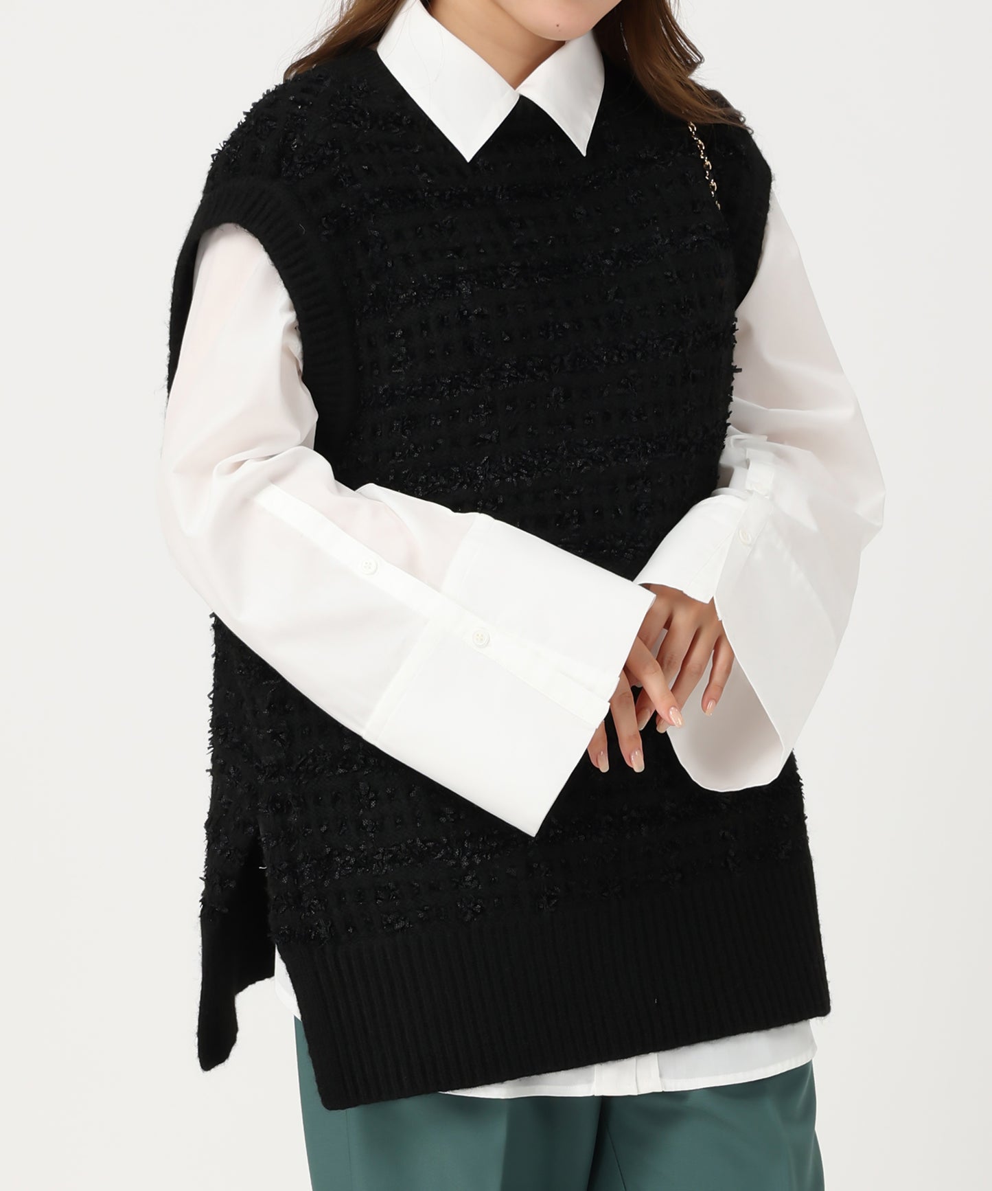 ツイード風テープヤーンニットベスト