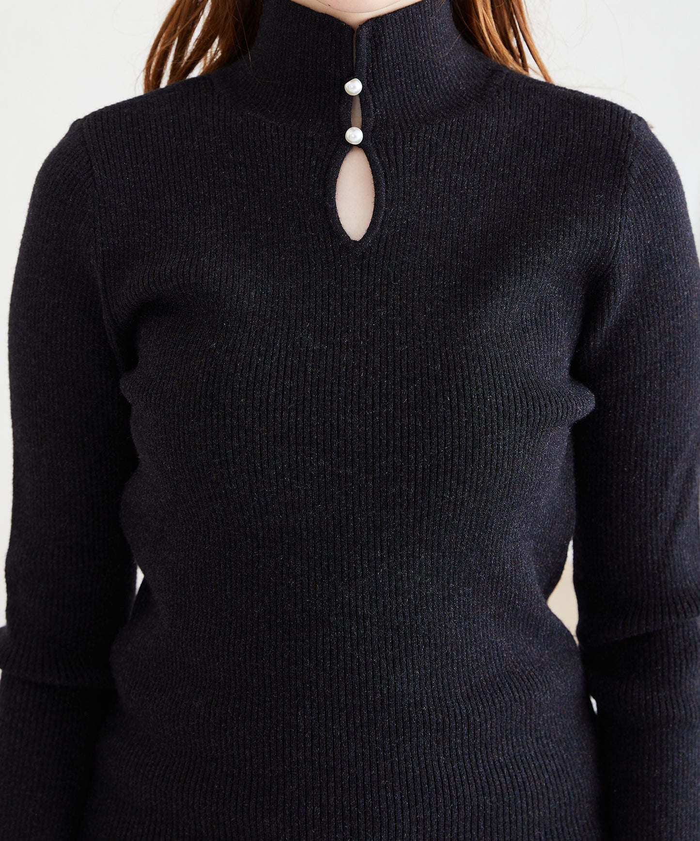 2WAYパール付きフィンガーホールリブニット/AC3414