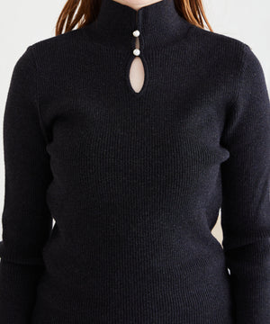 2WAYパール付きフィンガーホールリブニット/AC3414