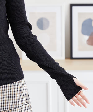 2WAYパール付きフィンガーホールリブニット/AC3414