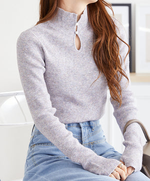 2WAYパール付きフィンガーホールリブニット/AC3414