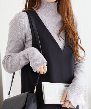 2WAYパール付きフィンガーホールリブニット/AC3414