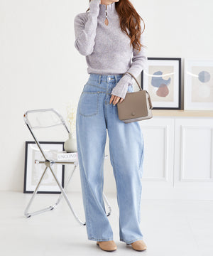 2WAYパール付きフィンガーホールリブニット/AC3414